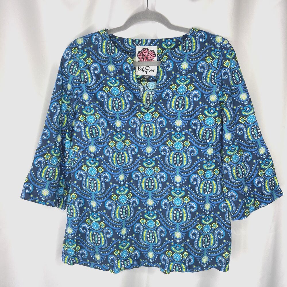 Lesley Evers Women's Charlie Cotton Top Abstract Paisley Floral Size Small
